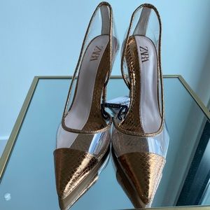 NEW!! Zara clear and bronze faux snake pumps